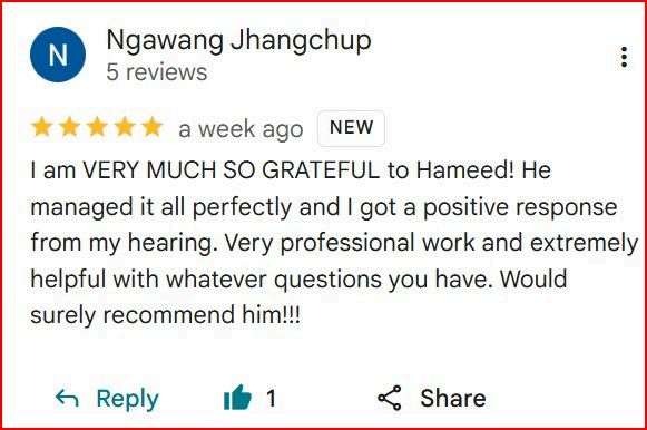 Google review from Ngawang J. for Pivotal Immigration