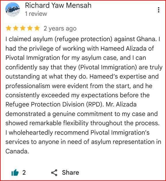 Google review from Richard Y. for Pivotal Immigration