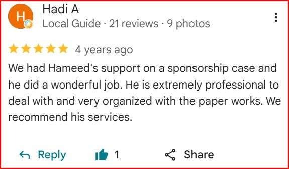 Google review from Hadi A. for Pivotal Immigration