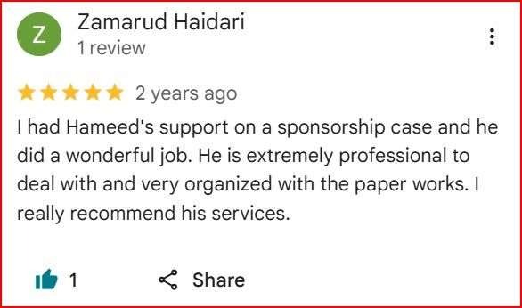 Google review from Zamarud H. for Pivotal Immigration
